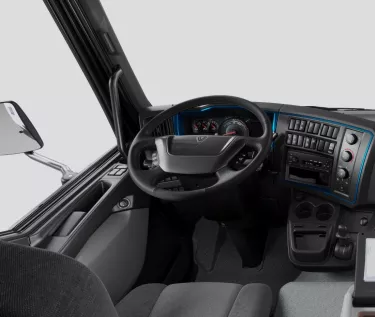 Renault Trucks E-Tech D equipped with new radars and cameras for the detection of vulnerable road users (VRU) as required by the European Union's General Safety Regulation (GSR), new steering wheel sans airbag